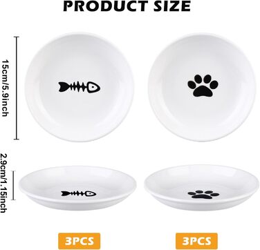 Набір мисок для котів з кераміки, 6 шт. - миски для корму та води (15x2,6 см)