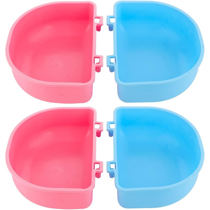 4 годівниці для кроликів та морських свинок, пластикові, підвісні, портативні (рожевий та блакитний)