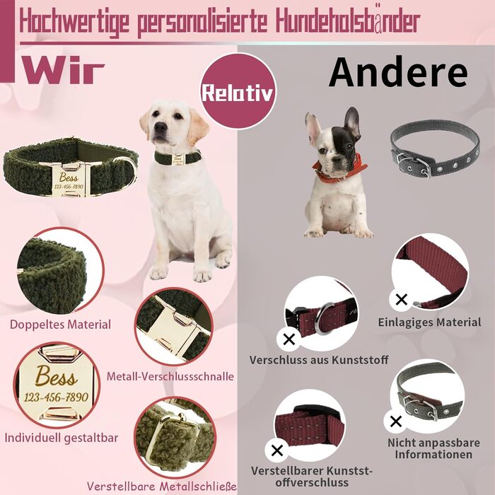 Персоналізоване собаче нашийник з металевою застібкою, з іменем та номером телефону. Регульовані розміри для великих та середніх собак (Collar 04)