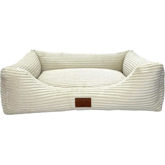Ортопедичне ліжко для собак Elropet з м'якого корду, кошик для собак, XS/S/M/L/XL, кремовий (100x80x24 см)