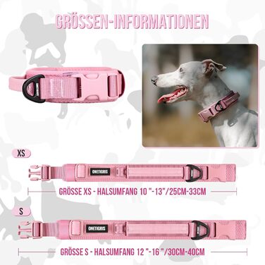Нашийник для собак OneTigri, тактичний, м'який, з широкою кунттофчасною застібкою та кільцем з алюмінієвого сплаву, (30-40 см), рожевий, XS