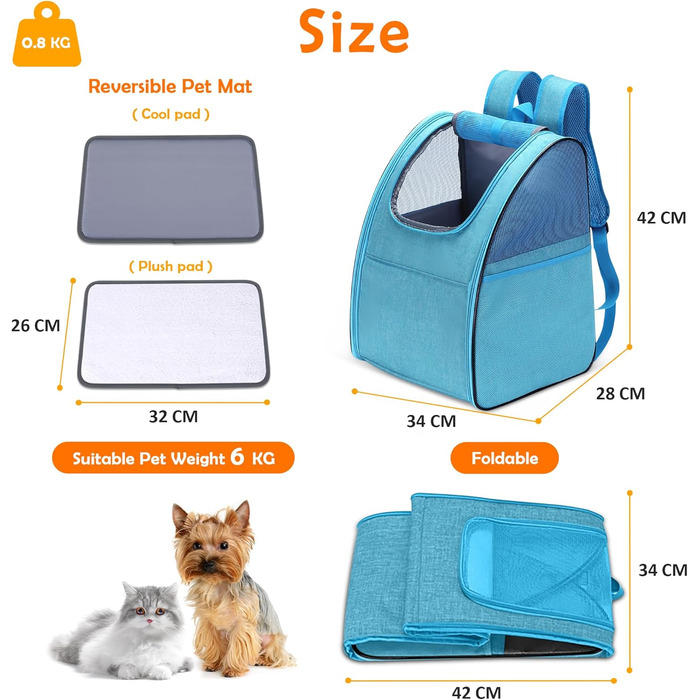 Рюкзак для тварин ALLSOPETS: складаний, для котів та собак, з дихаючою підкладкою. Ідеально для подорожей, прогулянок та хатніх потреб. Колір: блакитний