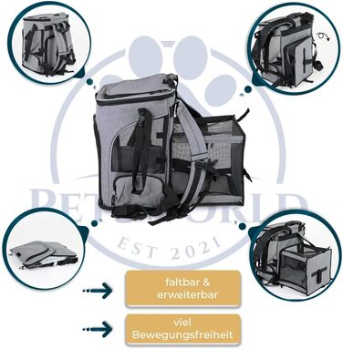 Рюкзак для собак PETSWORLD, складаний | Для тварин до 8,5 кг | Дихаючий, з сіткою | Ергономічна підкладка | Кишені та аксесуари