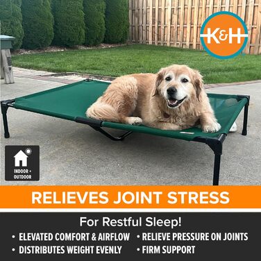 Підняте вуличне ліжко для собак K&H PET PRODUCTS, охолоджуюче, з дихаючою сіткою, знімний чохол, металевий каркас, для середніх порід, портативне