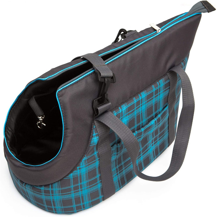 Сумка-переноска для собак і котів розмір S, 20 x 36 x 22 см, блакитна в клітинку