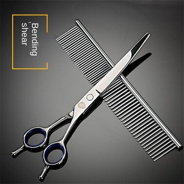 Набір професійних ножиць для собак, 4 в 1: ножиці для фінальної обробки, прямі ножиці, вигнуті ножиці, гребінець. Виготовлено з нержавіючої сталі. Підходить для собак, котів та інших домашніх тварин.