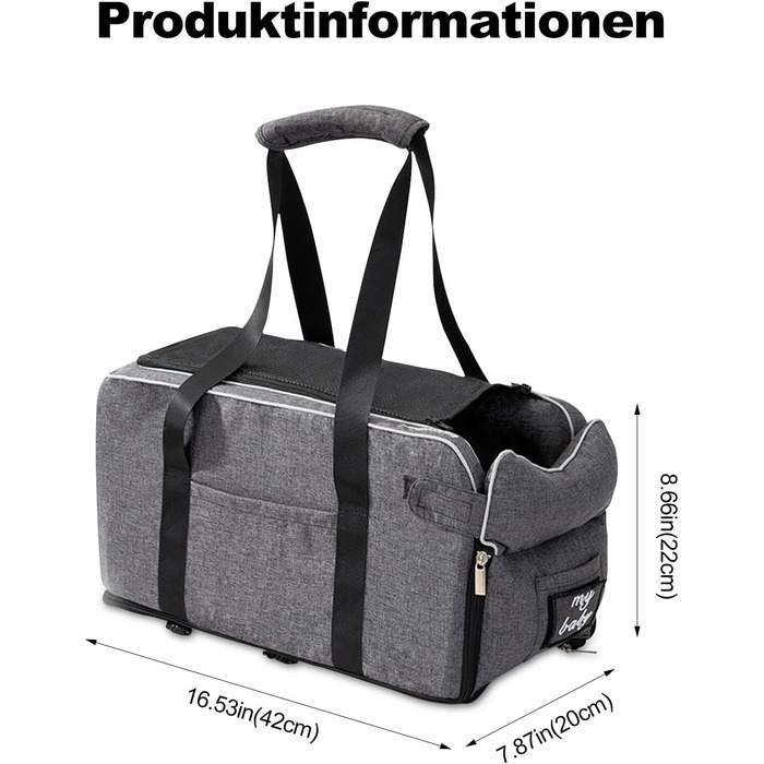 Автокрісло для собак Ergocar: підходить для малих собак та котів до 6 кг, з ременями та чохлом (сірий)
