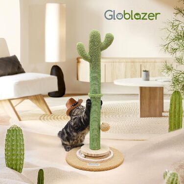 Котячий комплекс Globlazer з когтеточкою, великий, 90х50 см, 2 в 1 з іграшками, товстий стовпчик з сизалю, м'який, для великих котів (зелений)