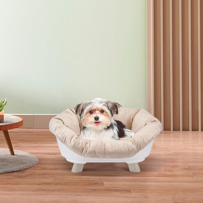 Підвищене ліжко для собак та котів Ferplast Throne, 64 x 48 x 29,5 см, біле, з подушкою, миється, антиковзаюче