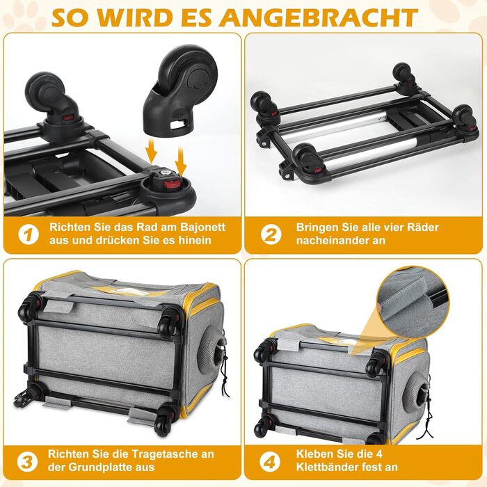 Транспортна переноска для котів та собак Pawinner з колесами, 45x33x33 см. Зручна переноска-тролей для авто та літака, складна, дихаюча, для тварин до 9 кг