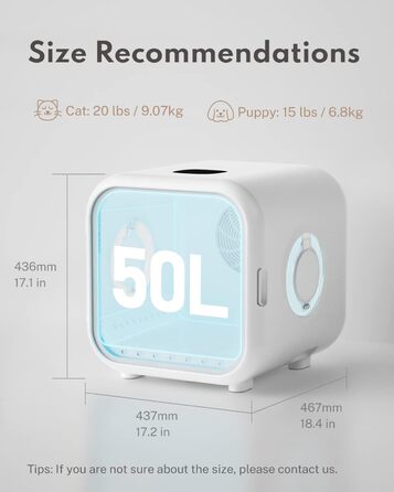 Haustiertrockner HomeRunPet Drybo Plus: Безшумний, автоматичний фен для собак та котів (50л, білий)