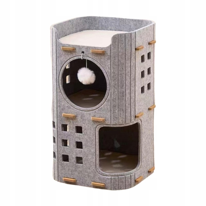 Закрите ліжко-печера для котів, двоповерховий будиночок сірого кольору