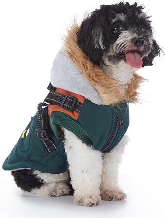 Зимовий теплий пуховик для собак з протекторними отворами, вітронепроникна куртка для холодної погоди, бавовна, костюм для цуценят, маленьких та середніх собак, розмір XL (2XL: обхват грудей 55 см, Стиль 6: зелено-коричневий)
