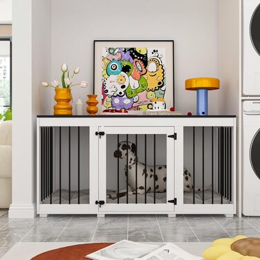 Будка для собак для дому – дерев'яно-металевий вольєр для маленьких собак, меблевого стилю з дверцятами, вантажопідйомність до 50 кг, 136 x 56 x 70 см – сучасний дизайн для дому