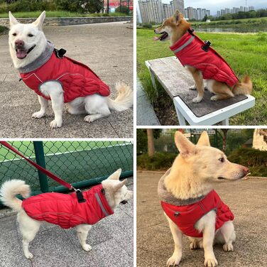 Водонепроникний та вітронепроникний теплий накидка для собак, розмір M, червоний. Підходить для цуценят та маленьких/великих собак, з інтегрованим повідком. (Getaway Solids)