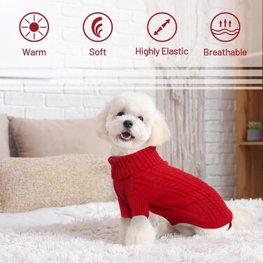 Теплий святковий светр для собак - червоний, з отвором для повідка, для чихуахуа, рейнхаунд та котів (S, груди 40 см, спина 28 см)