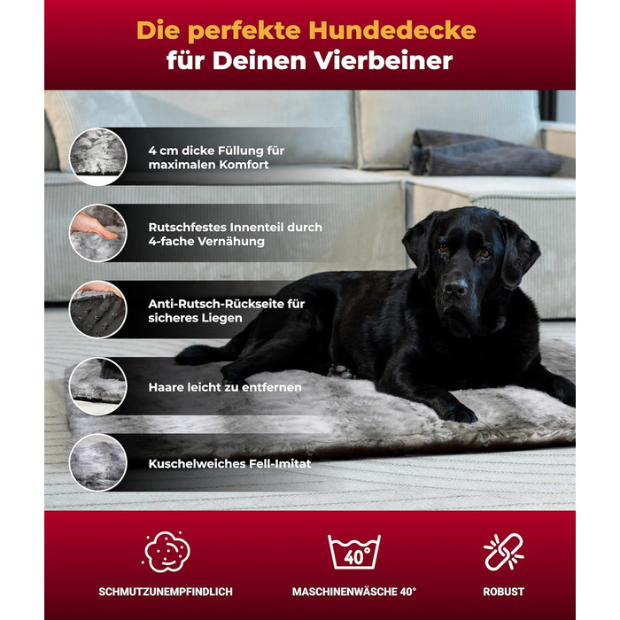 Килимок для собак HS-Hundebett® з підкладкою та антиковзаючою основою XS (45x65 см) – М'який та пральний – Зручна лежанка для собак – Виготовлено в Німеччині