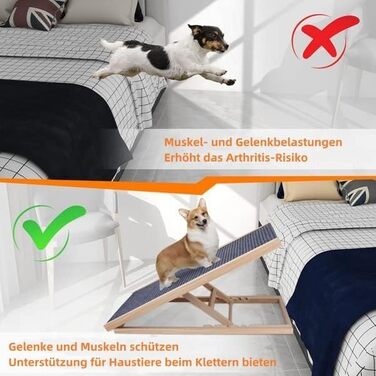 Рампа для котів та собак 3-в-1 Hunderampe – 100 см, з дерева, регульована висота (30-60 см), з антиковзним килимком, для ліжка/автомобіля/дивану