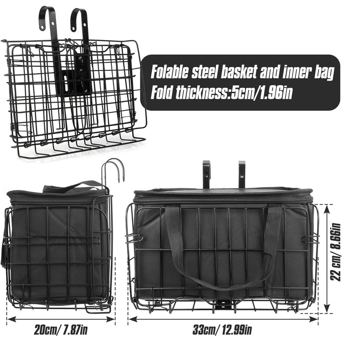 Складаний велосипедний кошик Spesh для передньої/задньої частини з PU-вкладишем, 33x20x22 см