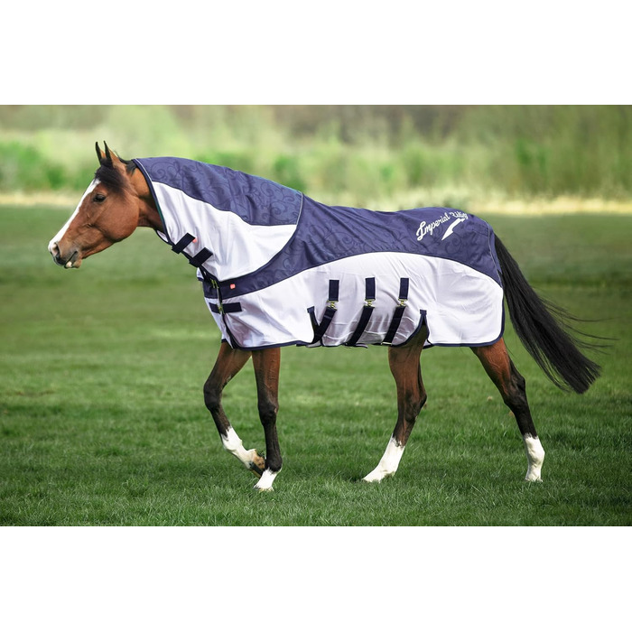 Водостійка попона-протимошка Imperial Riding Super-Dry 2-в-1 для коней, без хвоста, темно-синя (Navy), розмір 135