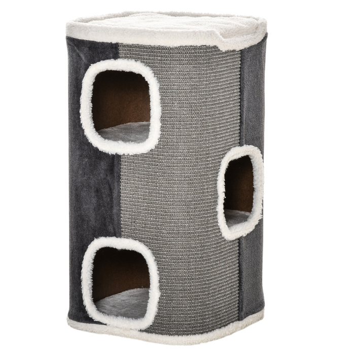 Кігтеточка PawHut Cat Tree з 3 ярусами, ДСП, оксамитовий поліестер, сизаль, сірий+білий, 40x40x74см| Аосом