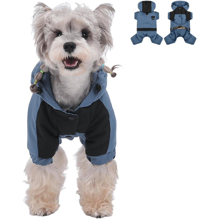 Зимова куртка для собак, повсякденна водонепроникна флісова куртка з капюшоном для маленьких і середніх собак (Blue, S)