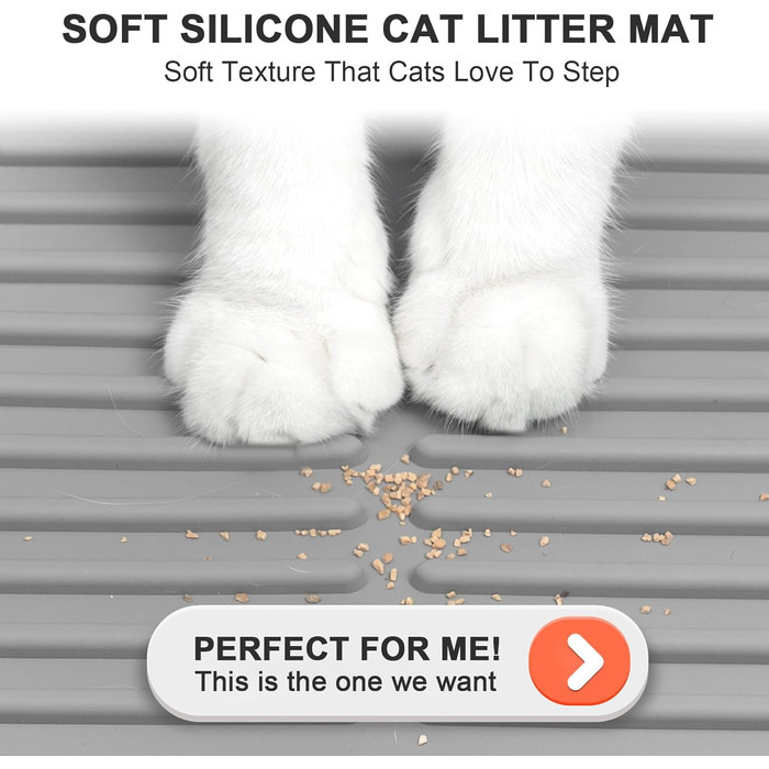 Килимок для котячого туалету PetNova, 101.6 x 76.2 см, силікон, вологостійкий, з рельєфом, легко миється, для кількох котів, сірий колір