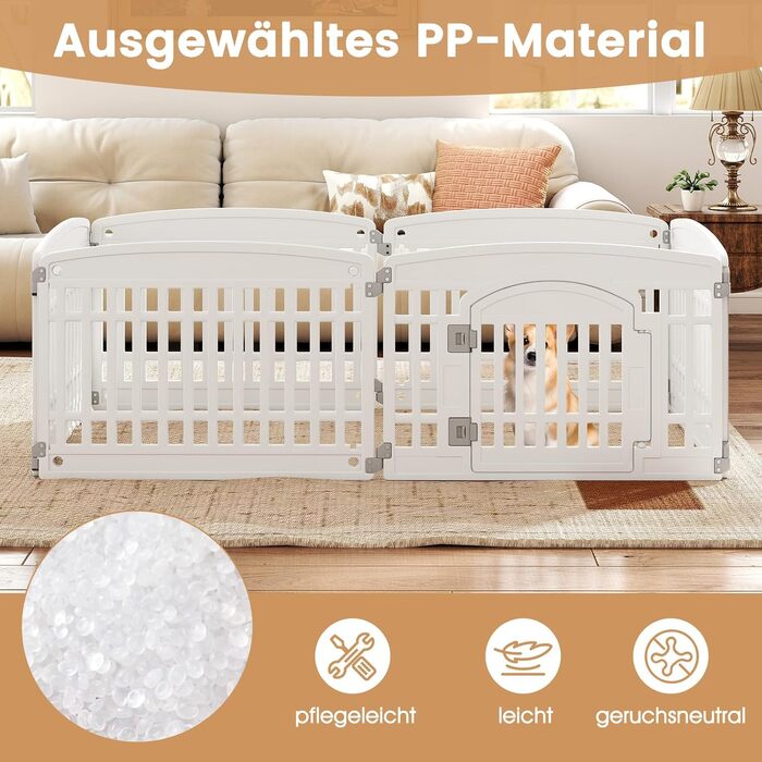 Клітка для цуценят GYMAX 60/75 см, біла, з 6 панелей, з замком та фіксаторами, для дому та вулиці