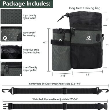 Сумка для корму для собак 2-в-1 з пляшкою води, знімний мішок для корму та диспенсер для пакетів для екскрементів (чорно-зелений)