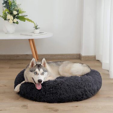 Ортопедичне ліжко для собак XL: зручне, кругле, з ефектом пам'яті, для великих собак, миється, антистрес, сіре