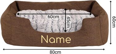 Клітка-лежанка для собак Lionto з м'яким змінним подушками, затишна лежанка для домашніх тварин у меланжевому дизайні з глибоким входом для собак та котів усіх розмірів, 80x60 см, м'яка лежанка для собак, коричнева (з написом) Коричнева L 80 x W 60 x H 26