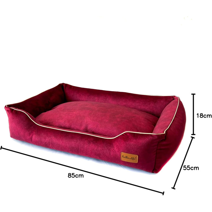 Собаче ліжко з велюру, миється, з високими бортиками – для маленьких та великих собак (M (80x50x18 см), Колір: Вишня)