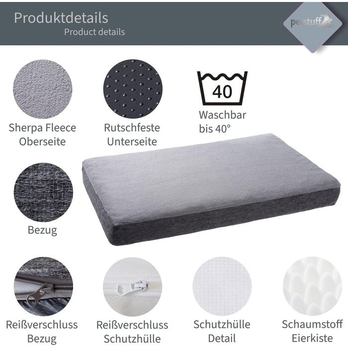 Ортопедичне собаче ліжко знімний та пральний чохол, вибір кольору та розміру, темно-сірий, XS