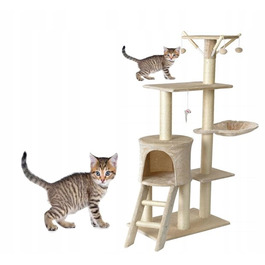 Високий когтеточка-комплекс бежевий, 138 см, 4 рівні — для кошенят та кількох котів