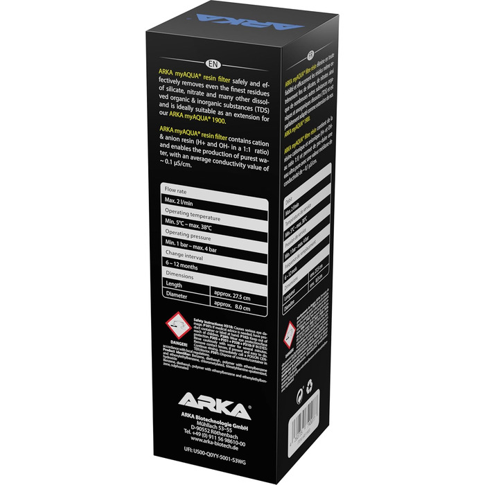 Фільтр для акваріума ARKA myAQUA 1900 – ефективна фільтрація хлору, пестицидів, домішок, покращення якості води (смолистий, комплектний)