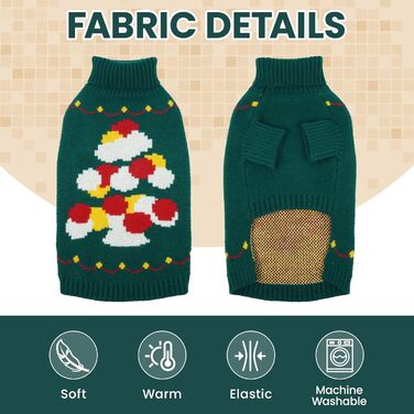 Зелений теплий пуловер для собак на Новий Рік та Різдво - для дрібних порід (Даксель, Ши-тцу, Пудель)