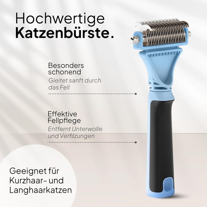 Гребінець для котів Pretty Paw®: м'яке видалення шерсті, проти ковтунів. Підходить для довгошерстих та короткошерстих котів. Масажна підшерсткова щітка. Нова, блакитна!