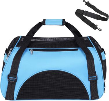 Транспортна сумка для собак і котів, сітка, дихаюча, складна, миється, з підстилкою, регульований плечовий ремінь, блакитна (42 x 20 x 25.5 см)