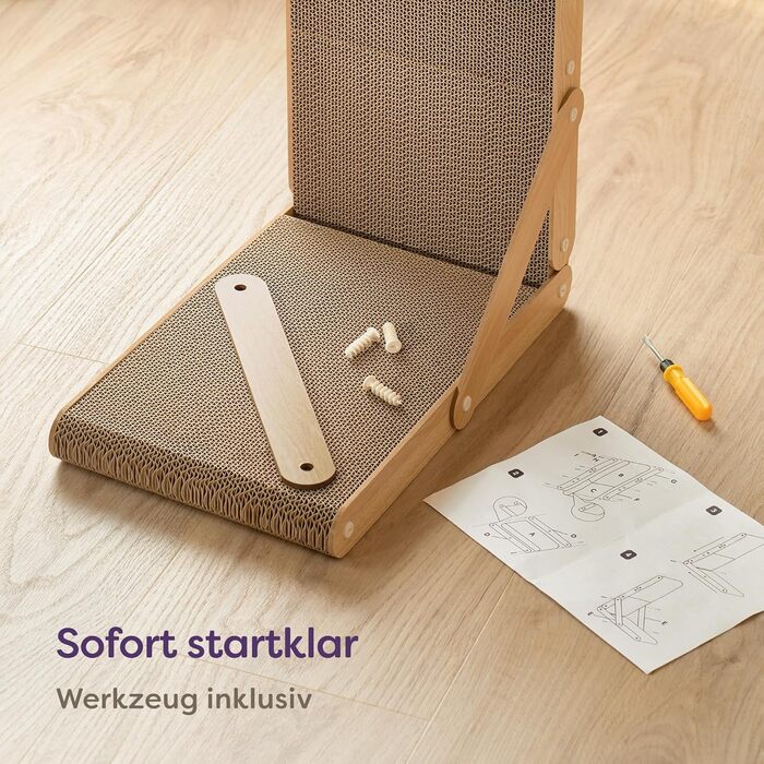 Кігтеточка для котів Knupis велика 68 см - міцна картонна кігтеточка для догляду за кігтями - до 2 років використання - легка збірка - поворотне L-подібне виконання - захист дивану та стін