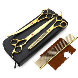 Професійна ножиця для грумінгу собак 7,5 дюймів: набір для догляду за собаками (вигнута, пряма, розріджуюча)