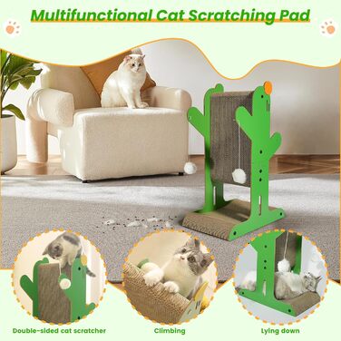 Кігтеточка YEMOO для котів, двостороння з картону, T-подібна, вертикальна, для захисту стін та диванів, з 3 сизалевих кульок та 2 плюшевих іграшок