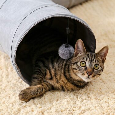Складаний тунель для котів PAWZ Road з кулькою та шурхітливою тканиною, 3 входи, сірий