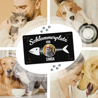 Персоналізована килимок для котячої їжі з ім'ям та фото - Royal Print, 60x35 см, антиковзаюча | Подарунок для власників котів
