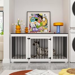 Будка для собак для дому – дерев'яно-металевий вольєр для маленьких собак, меблевого стилю з дверцятами, вантажопідйомність до 50 кг, 136 x 56 x 70 см – сучасний дизайн для дому