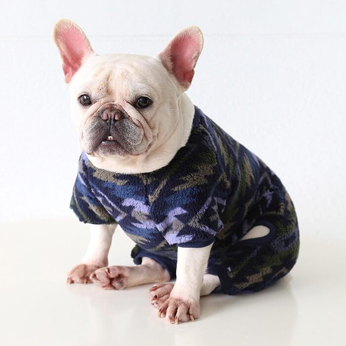 Піжама для собак, тепла, м'яка флісова, мила, костюм для цуценят, маленьких та середніх собак (Мops, Французький бульдог), розмір M, темно-синій