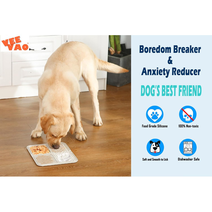 Килимок для собак великих порід VEEVAO, 30.5 x 25.4 см, силікон харчового класу, з присосками, для заспокоєння, від нудьги (XL, сірий)