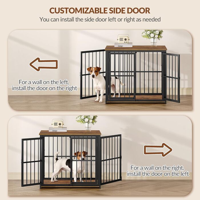 Будиночок для собак 100 см, дерев'яна собача клітка з 3 дверима, вінтажний коричневий, для середніх та великих порід, 100x60x70 см