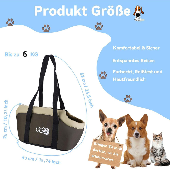 Транспортна сумка для собак та котів, велика, дихаюча, з ременем безпеки, коричнева