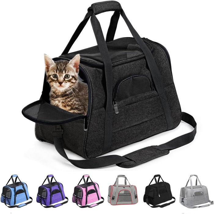 Транспортна переноска для собак та котів KJSXUUE, чорна, складна, з м'якою підстилкою