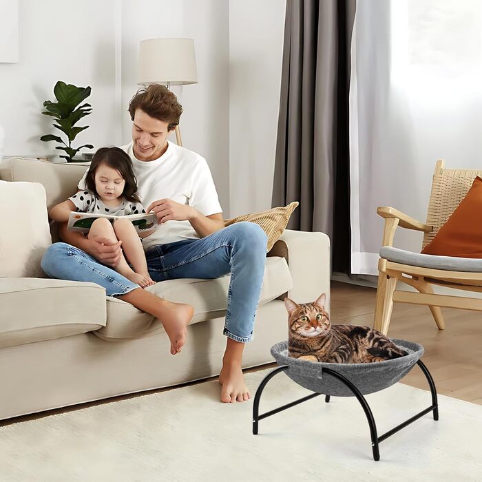 Гамак для котів LIFLIX Outdoor, піднятий лежак знімний, пральний плюш, стоячий гамак для котів для внутрішнього/зовнішнього використання (Сірий)